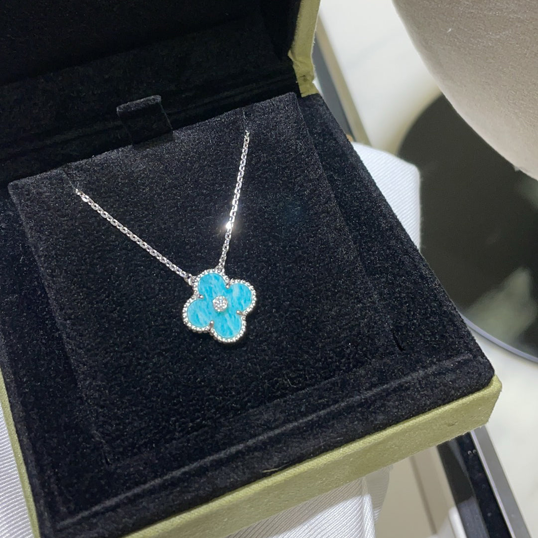 [Dawnora Jewelry]CLOVER 15MM DIAMOND SVRES PORCELAIN  NECKLACE SILVER