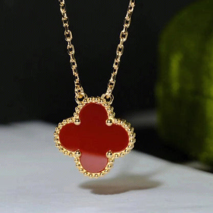 [Dawnora Jewelry]CLOVER 15MM CARNELIAN SINGLE FLOWER NECKLACE