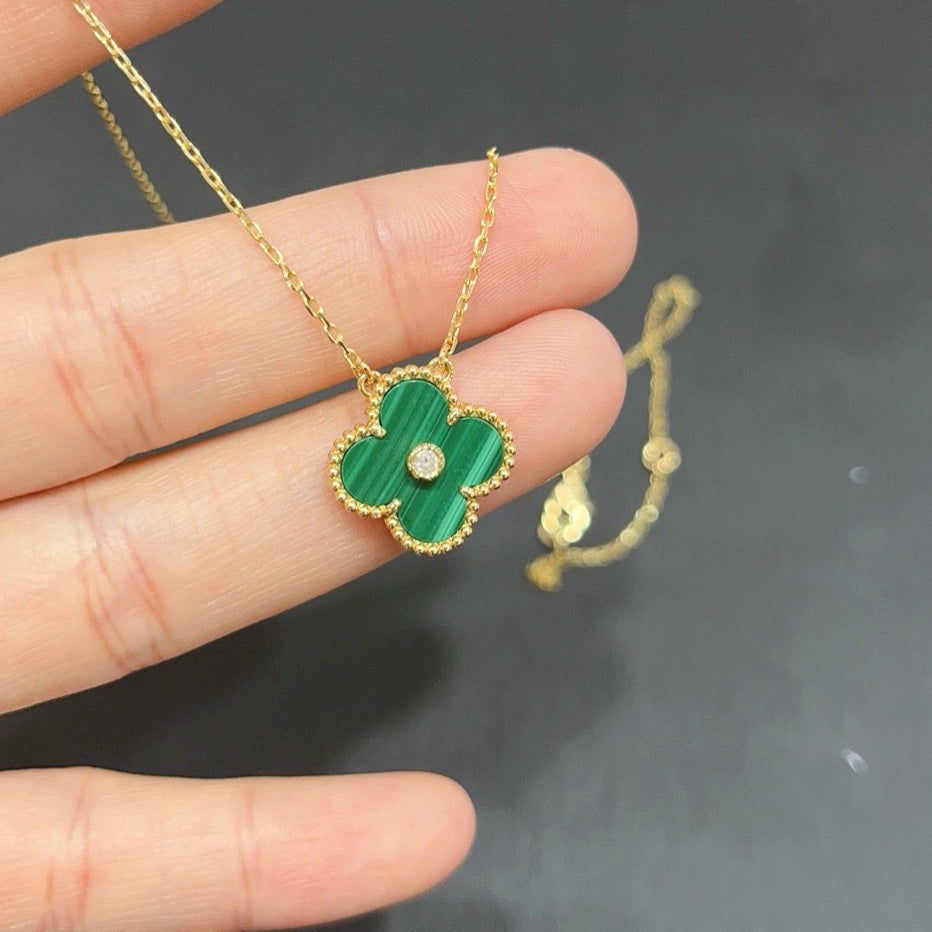 [Dawnora Jewelry]CLOVER 15MM DIAMOND TURQUOISE NECKLACE