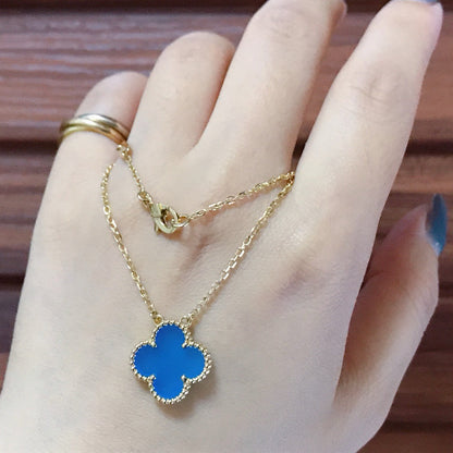 [Dawnora Jewelry]CLOVER 15MM BLUE AGATE NECKLACE
