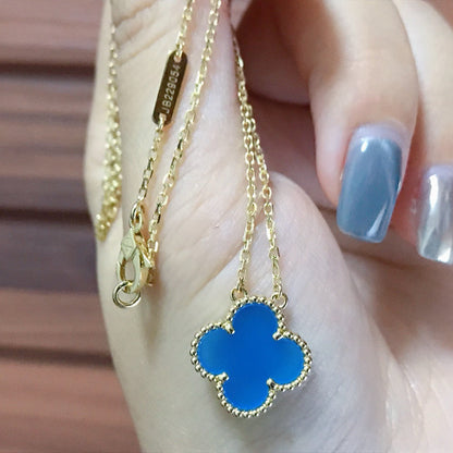[Dawnora Jewelry]CLOVER 15MM BLUE AGATE NECKLACE