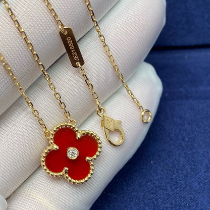 [Dawnora Jewelry]CLOVER 15MM DIAMOND CARNELIAN NECKLACE