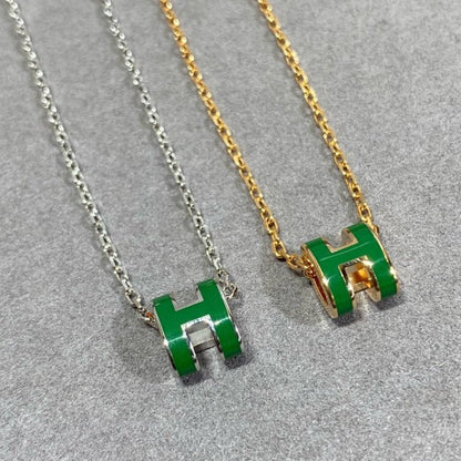 [Dawnora Jewelry]POP H GREEN NECKLACE SILVER AND GOLD
