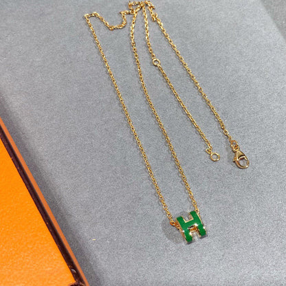[Dawnora Jewelry]POP H GREEN NECKLACE SILVER AND GOLD