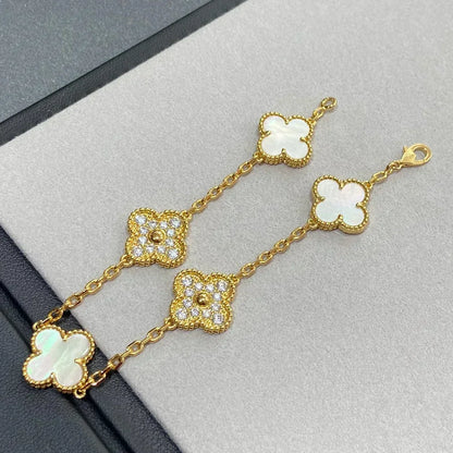 [Dawnora Jewelry]CLOVER WHITE PEARL MOP 5 MOTIF BRACELET COLLECTION