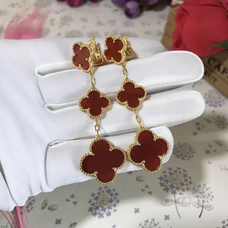 [Dawnora Jewelry]CLOVER 3 MOTIF CARNELIAN DROP EARRINGS