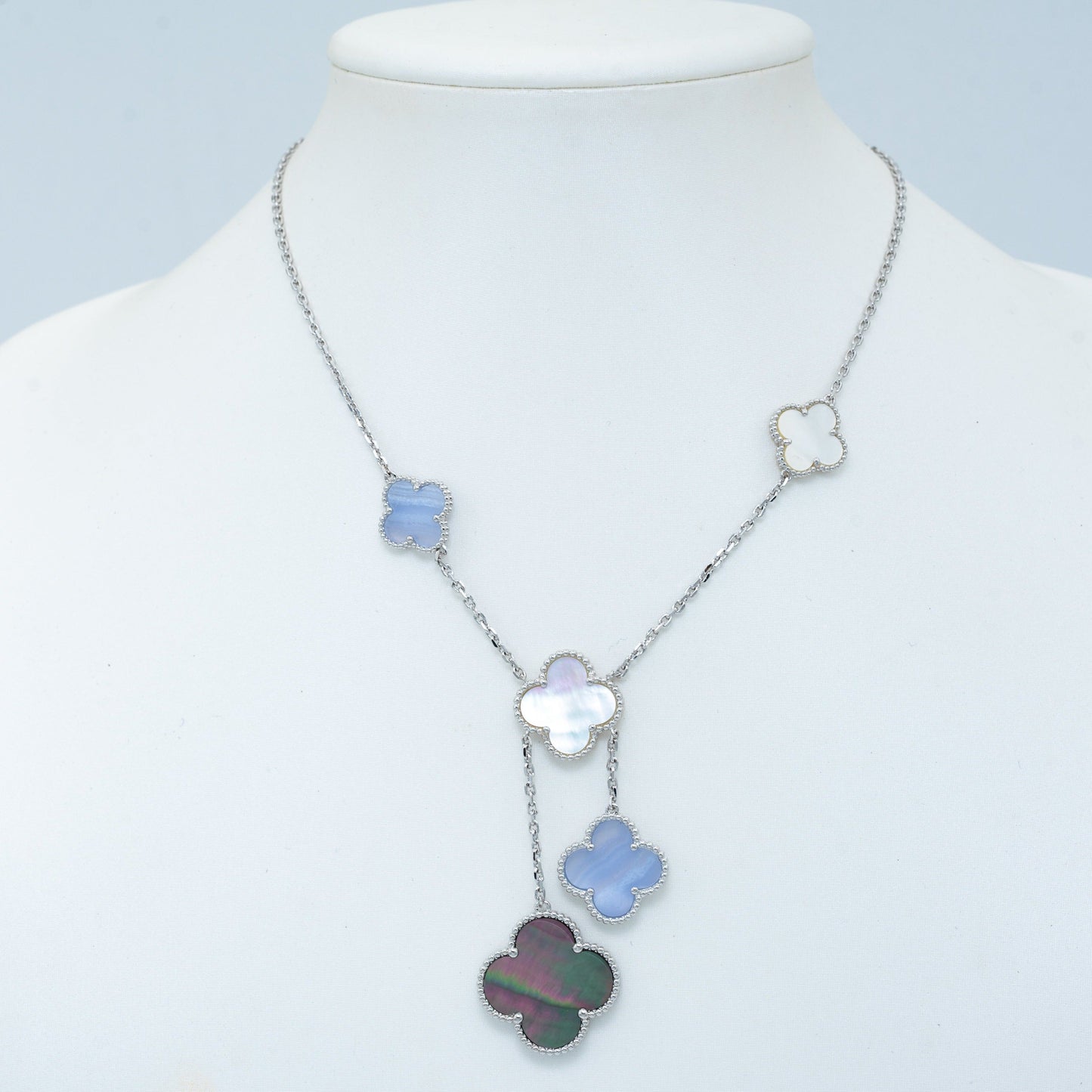 [Dawnora Jewelry]CLOVER MOP CHALCEDONY NECKLACE SILVER 6 MOTIF