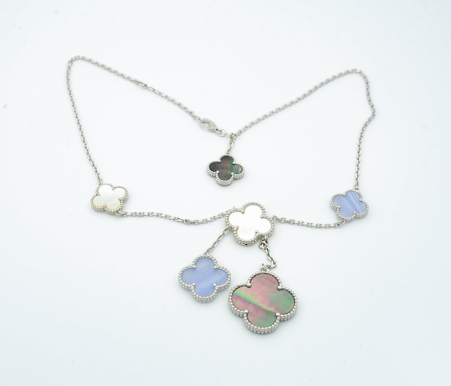 [Dawnora Jewelry]CLOVER MOP CHALCEDONY NECKLACE SILVER 6 MOTIF