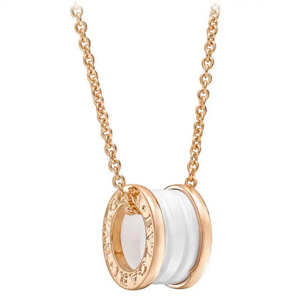 [Dawnora Jewelry]ZERO 1 WHITE CERAMIC PINK GOLD DIAMOND NECKLACE