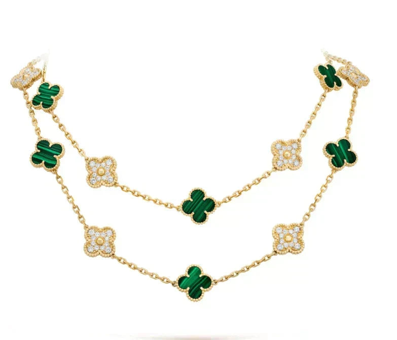 [Dawnora Jewelry]CLOVER 20 MOTIFS MALACHITE DIAMOND NECKLACE