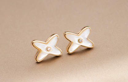 [Dawnora Jewelry]JEUX DE WHITE MOP PINK GOLD DIAMOND EARRINGS