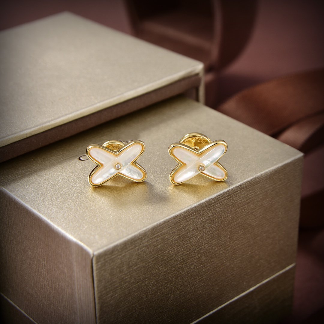 [Dawnora Jewelry]JEUX DE WHITE MOP GOLD DIAMOND EARRINGS