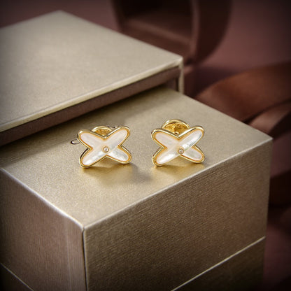 [Dawnora Jewelry]JEUX DE WHITE MOP GOLD DIAMOND EARRINGS