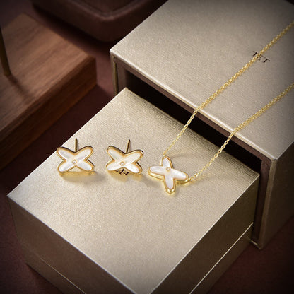 [Dawnora Jewelry]JEUX DE WHITE MOP GOLD DIAMOND EARRINGS