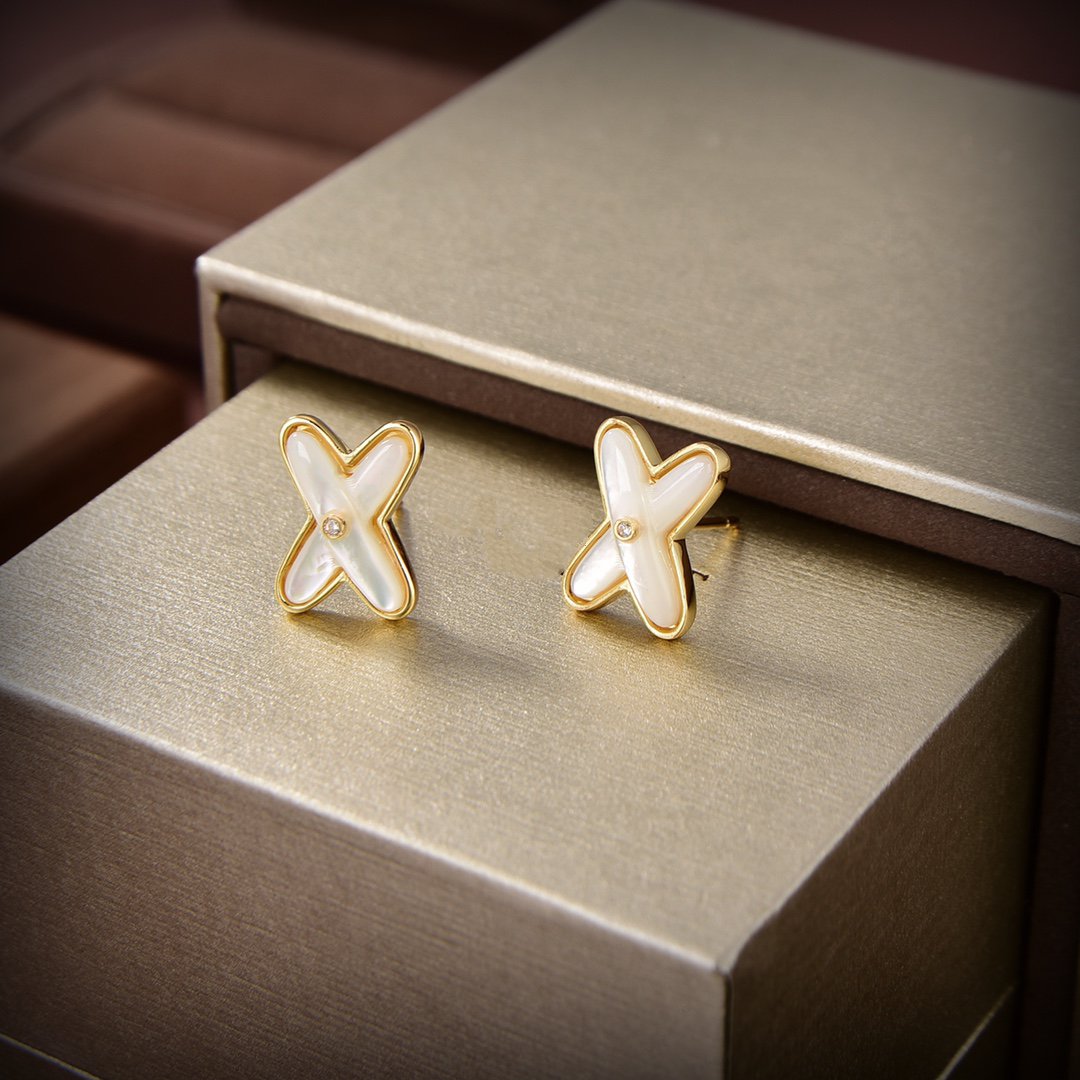 [Dawnora Jewelry]JEUX DE WHITE MOP GOLD DIAMOND EARRINGS