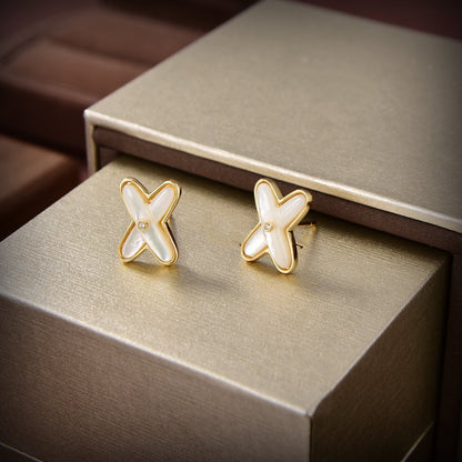 [Dawnora Jewelry]JEUX DE WHITE MOP GOLD DIAMOND EARRINGS