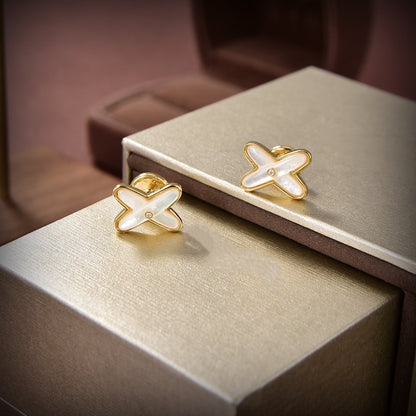 [Dawnora Jewelry]JEUX DE WHITE MOP GOLD DIAMOND EARRINGS