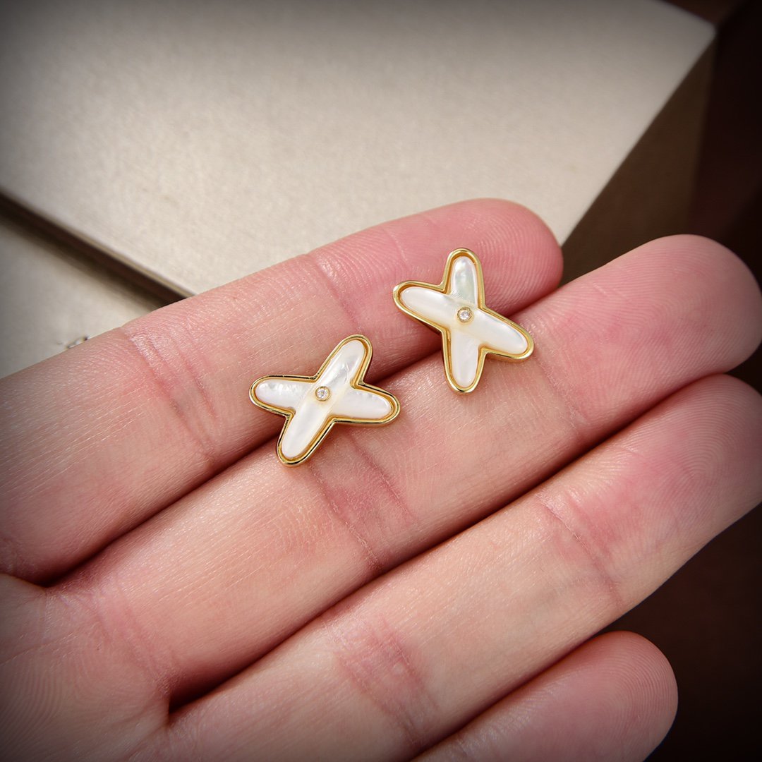 [Dawnora Jewelry]JEUX DE WHITE MOP GOLD DIAMOND EARRINGS
