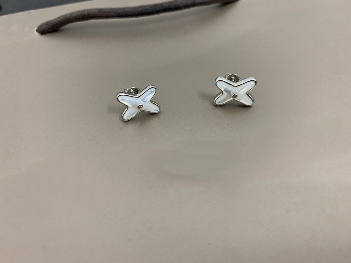 [Dawnora Jewelry]JEUX DE WHITE MOP SILVER DIAMOND EARRINGS