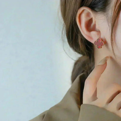 [Dawnora Jewelry]CLOVER MEDIUM 1 MOTIFS CARNELIAN  EARRINGS