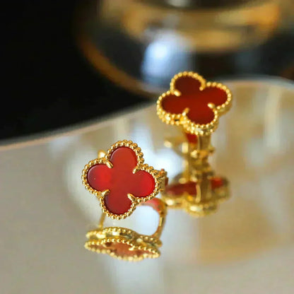 [Dawnora Jewelry]CLOVER MEDIUM 1 MOTIFS CARNELIAN  EARRINGS