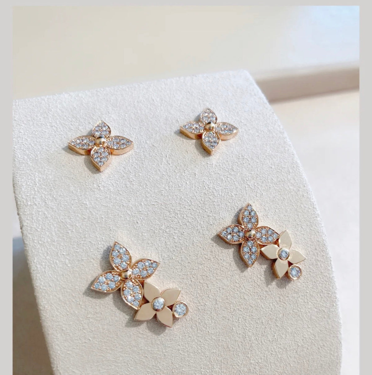 [Dawnora Jewelry]STAR BLOSSOM STUD EARRINGS PINK GOLD DIAMONDS