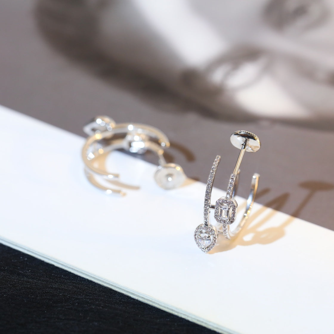 [Dawnora Jewelry]CREOLES MY TWIN 2 RANGS SILVER DIAMOND EARRINGS