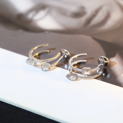 [Dawnora Jewelry]CREOLES MY TWIN 2 RANGS SILVER DIAMOND EARRINGS
