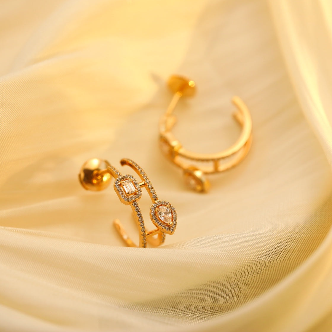 [Dawnora Jewelry]CREOLES MY TWIN 2 RANGS SILVER DIAMOND EARRINGS