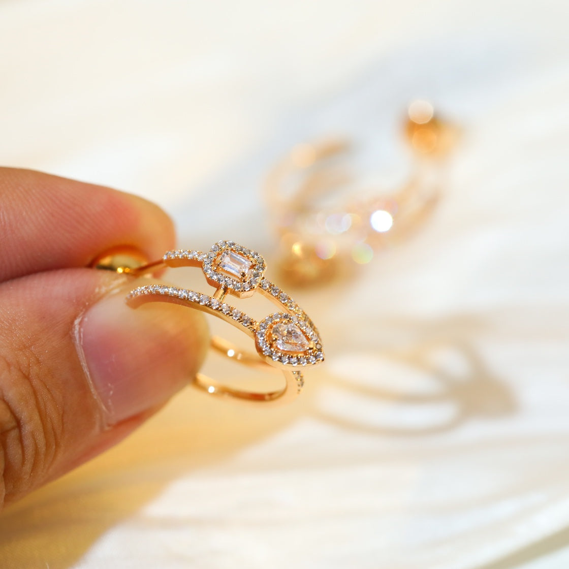 [Dawnora Jewelry]CREOLES MY TWIN 2 RANGS SILVER DIAMOND EARRINGS