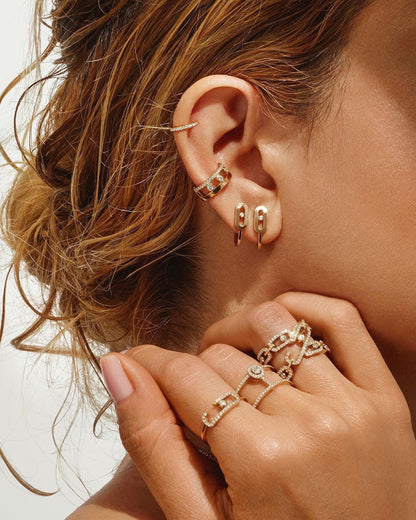 [Dawnora Jewelry]CREOLES MOVE UNO MINI 1 DIAMOND EARRINGS
