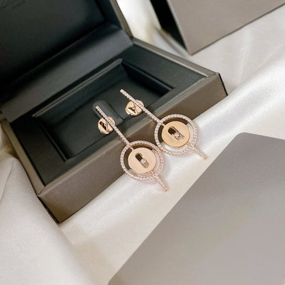 [Dawnora Jewelry]LUCKY MOVE ARROW PINK GOLD DIAMOND EARRINGS