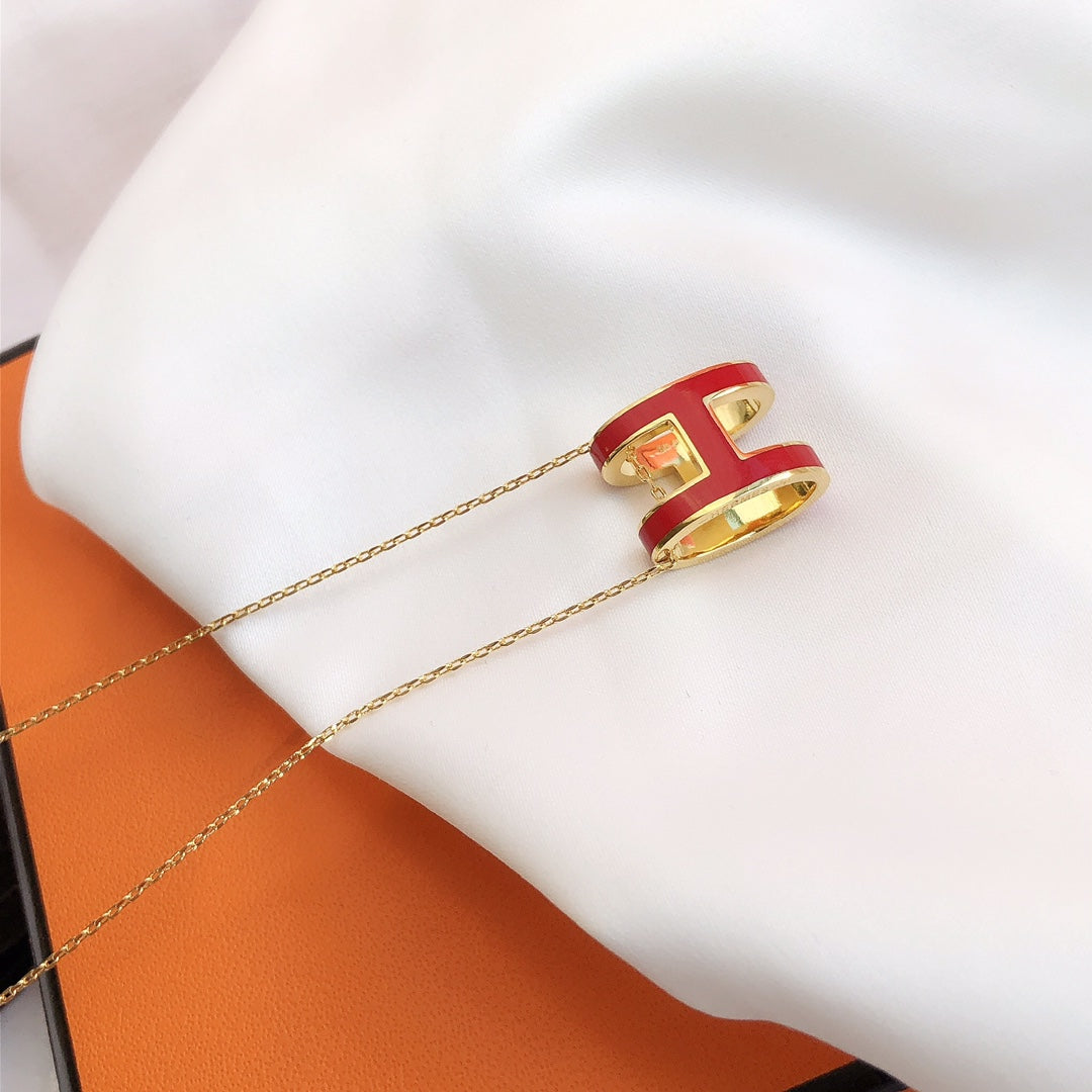 [Dawnora Jewelry]HM CLIC RED ENAMEL GOLD NECKLACE