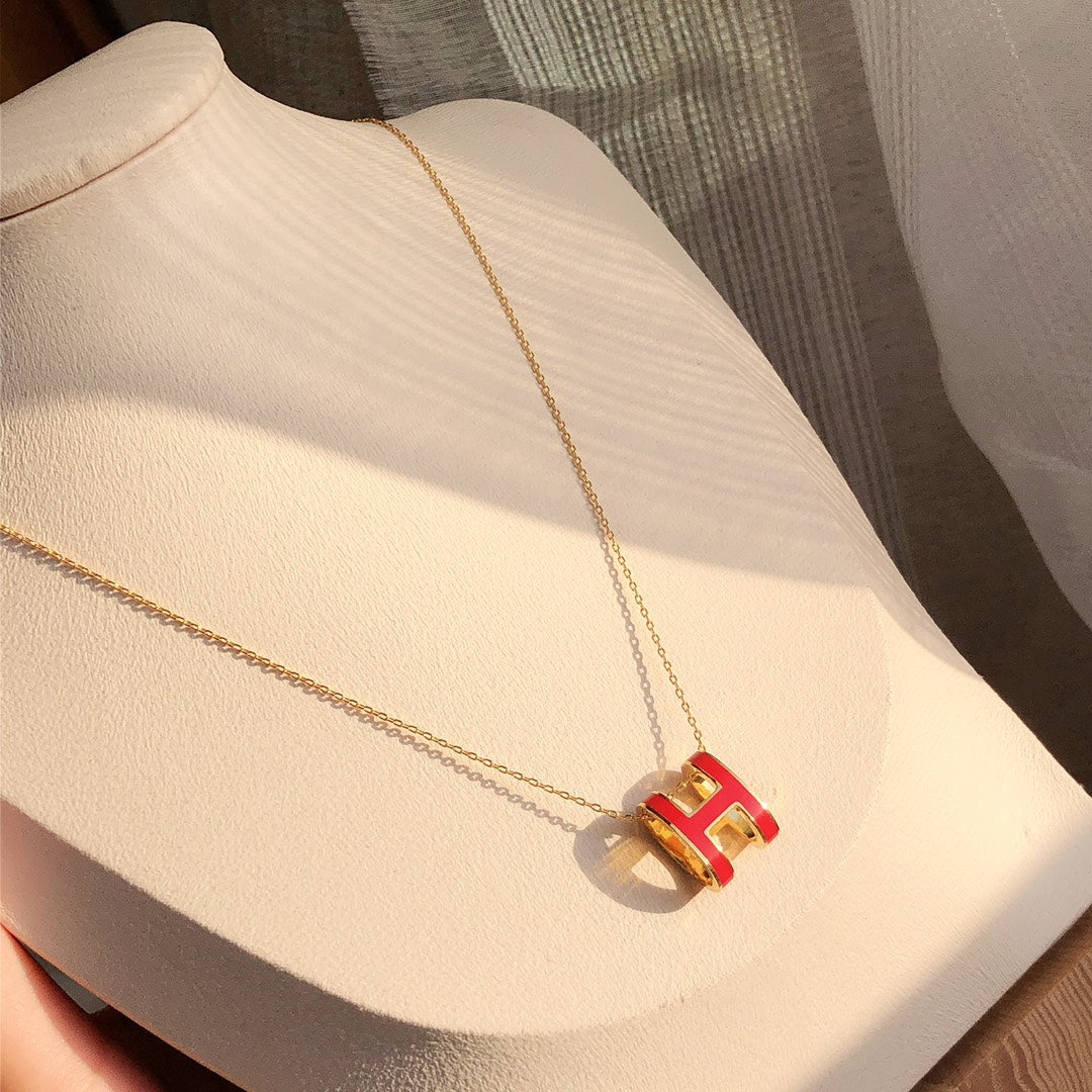 [Dawnora Jewelry]HM CLIC RED ENAMEL GOLD NECKLACE