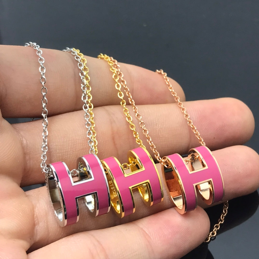 [Dawnora Jewelry]H NECKLACE PINK