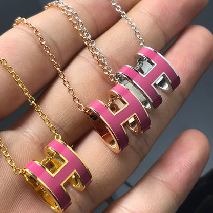 [Dawnora Jewelry]H NECKLACE PINK