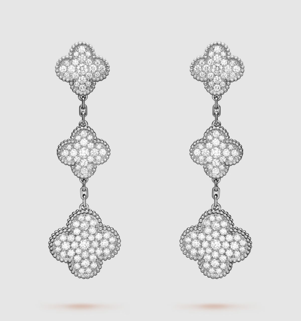 [Dawnora Jewelry]CLOVER 3 MOTIF DIAMOND SILVER DROP EARRINGS
