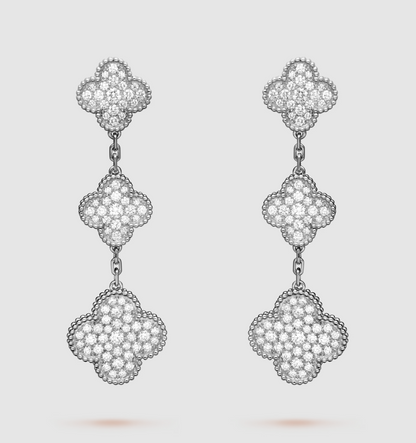 [Dawnora Jewelry]CLOVER 3 MOTIF DIAMOND SILVER DROP EARRINGS