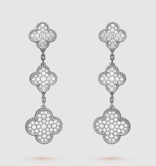 [Dawnora Jewelry]CLOVER 3 MOTIF DIAMOND SILVER DROP EARRINGS