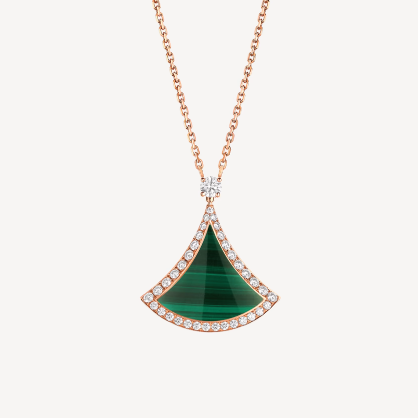 [Dawnora Jewelry]DREAM MALACHITE DIAMOND PAVED PINK GOLD NECKLACE
