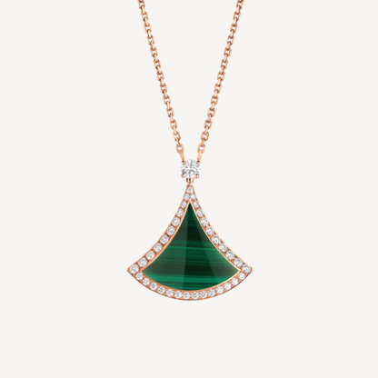 [Dawnora Jewelry]DREAM MALACHITE DIAMOND PAVED PINK GOLD NECKLACE