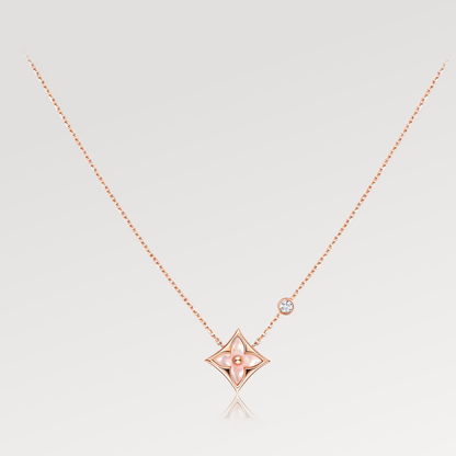 [Dawnora Jewelry]STAR PINK MOP 1 DIAMOND PINK GOLD NECKLACE