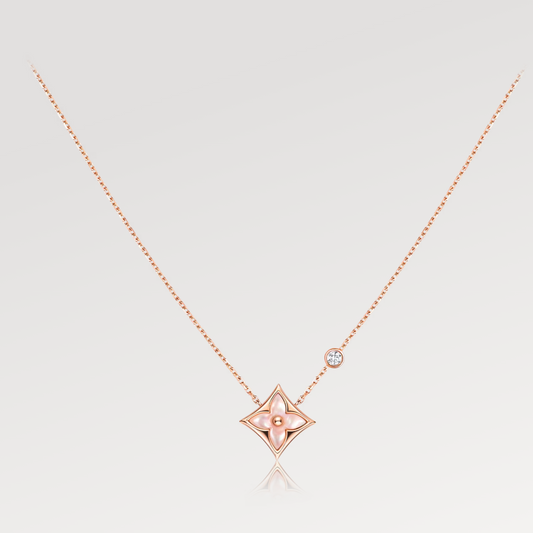 [Dawnora Jewelry]STAR PINK MOP 1 DIAMOND PINK GOLD NECKLACE