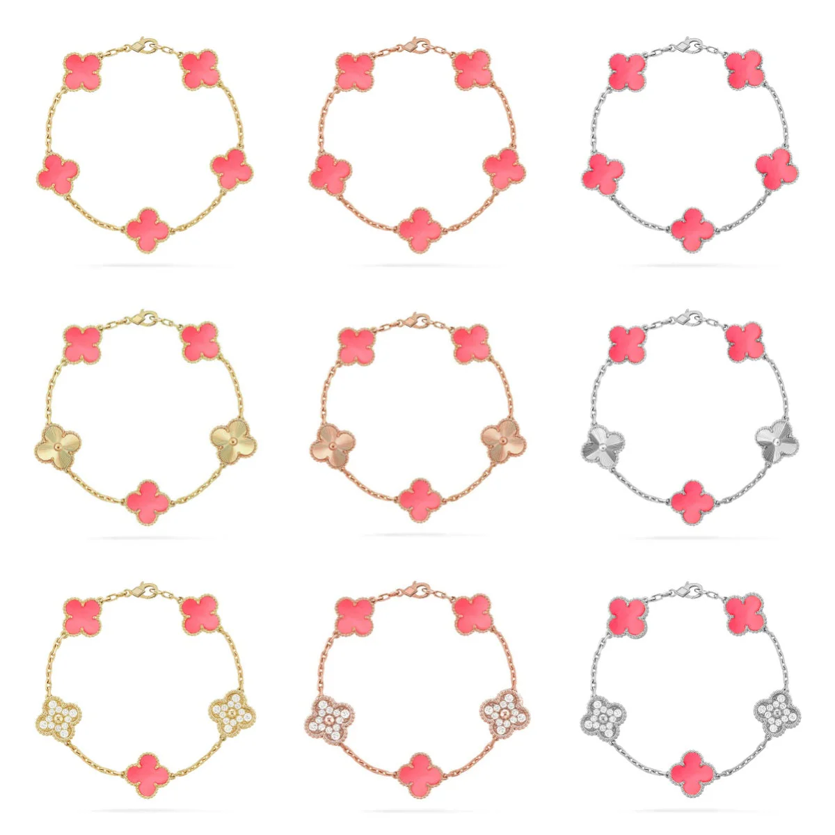 [Dawnora Jewelry] CLOVER 5 MOTIFS  PINK MOP BRACELET COLLECTION