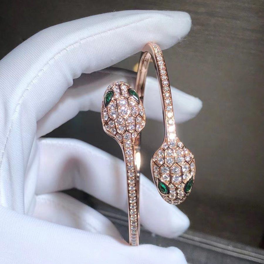 [Dawnora Jewelry]SERPENTI BRACELET PINK GOLD MALACHITE DIAMOND DOUBLE SNAKE
