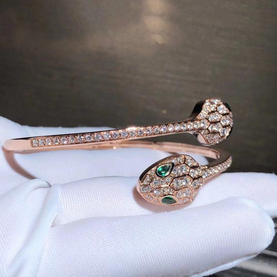 [Dawnora Jewelry]SERPENTI BRACELET PINK GOLD MALACHITE DIAMOND DOUBLE SNAKE