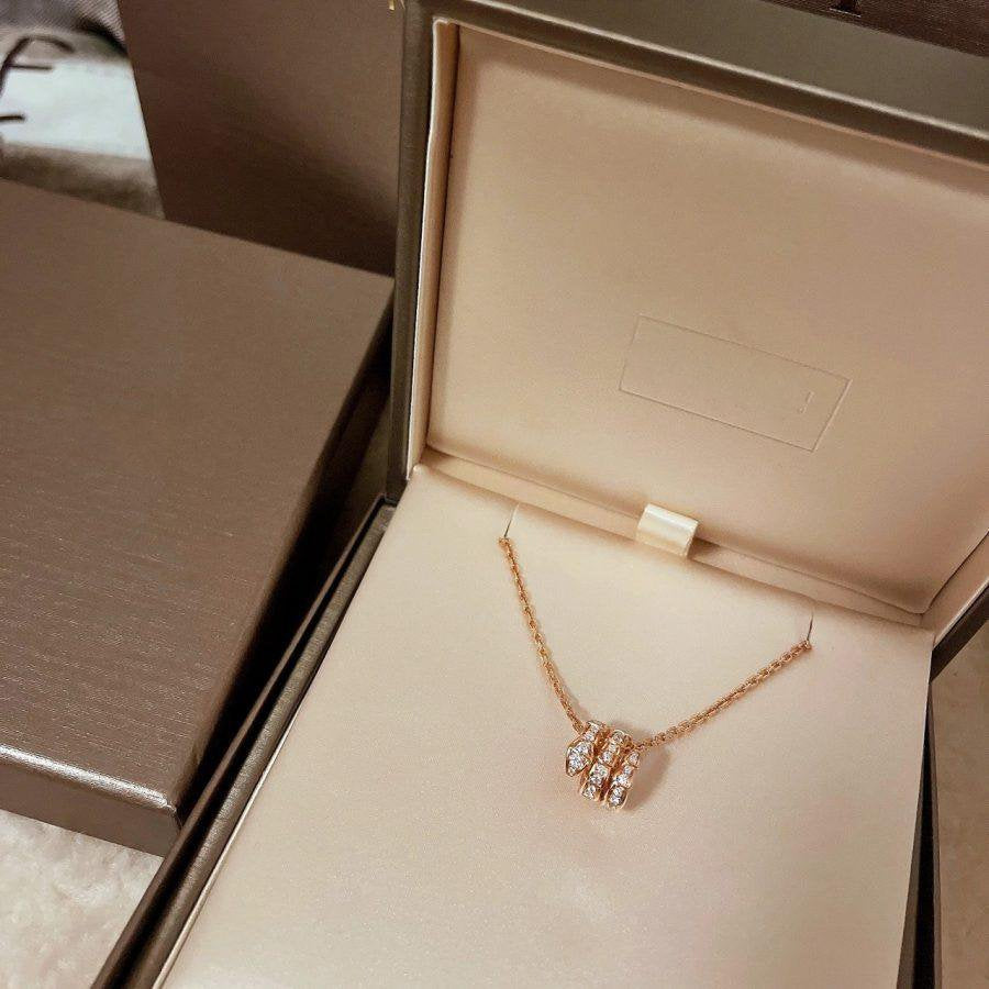 [Dawnora Jewelry]SERPENTI PINK GOLD NECKLACE DOUBLE RING DIAMOND