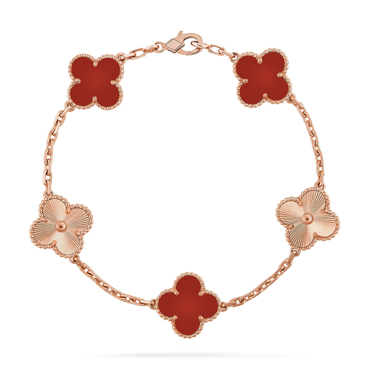 [Dawnora Jewelry] CLOVER 5 MOTIF RED CORNELIAN BRACELET COLLECTION