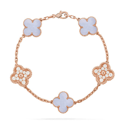 [Dawnora Jewelry] CLOVER 5 MOTIF PURPLE CHALCEDONY BRACELET COLLECTION