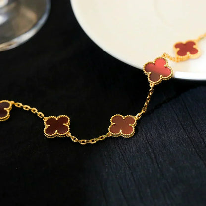 [Dawnora Jewelry] CLOVER 5 MOTIF RED CORNELIAN BRACELET COLLECTION